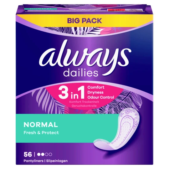 Always® Fresh & Protect Normal Slipeinlagen BigPack 56ST 1 Always® Fresh & Protect Normal Slipeinlagen BigPack 56ST